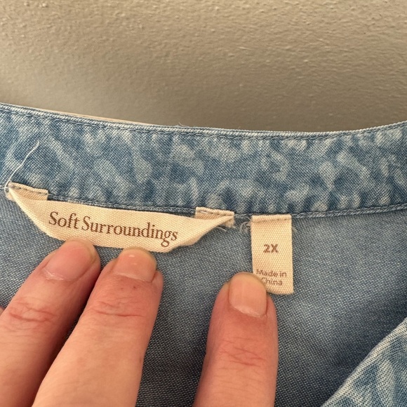 Soft Surroundings Blue Leopard Timeless Crossover Long Sleeve Tunic Tencel 2X - Picture 9 of 9